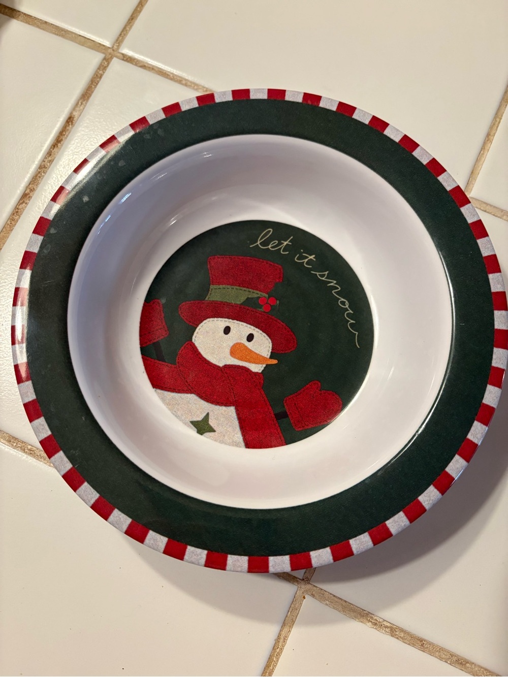 Holiday Snowman Bowl - Green and Red